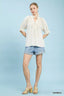 Umgee Linen Scalloped Ruffle Neck Blouse