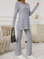 Slit Striped Long Sleeve Top and Pants Set