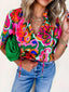 Printed Tie Neck Short Sleeve Blouse