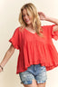 ADORA Button Down Ruffled Babydoll Blouse