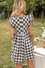Plaid Butterfly Sleeve Deep V Dress
