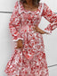 Printed Square Neck Long Sleeve Dress