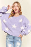 ADORA Star Contrast Round Neck Sweater