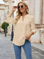Swiss Dot Notched 3/4 Sleeve Blouse