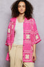 POL Button Down Openwork Floral Crochet Shirt with Granny Square Pattern