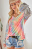 BiBi V Neck Tie Dye French Terry Top with Shiny