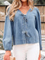 Tied Front Puff Sleeve Denim Top