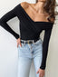 Off-Shoulder Ruched Long Sleeve Bodysuit