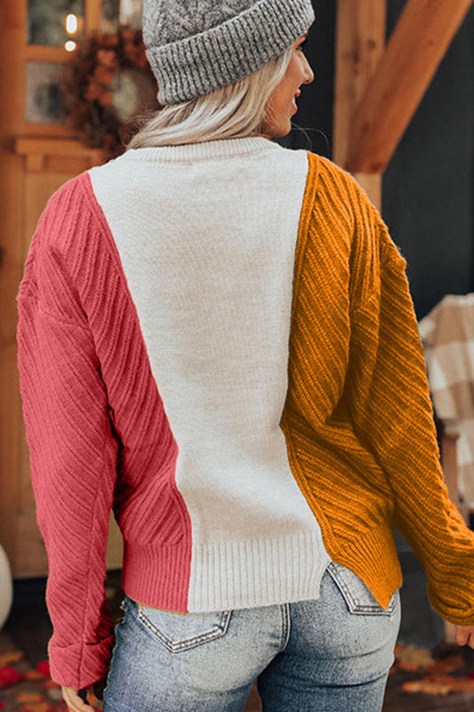 Color Block Textured Drop Shoulder Sweater