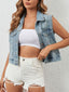 Rhinestone Embellished Sleeveless Denim Jacket
