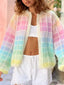 Rainbow Plaid Open Front Cardigan