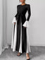 Contrast Round Neck Flare Sleeve Maxi Dress