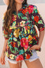 Flower Embroidered Trim Half Sleeve Blouse