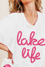 BiBi Metallic Letter Short Dolman Sleeve Top