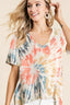 BiBi Tie Dye Print Terry V Neck Top