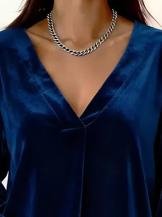 Full Size Velvet V-Neck Long Sleeve Blouse Plus Size