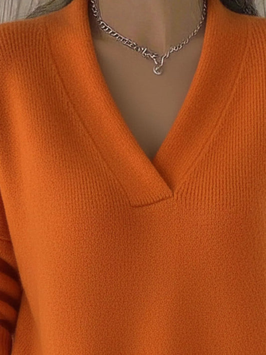 Full Size V-Neck Long Sleeve Sweater Plus Size