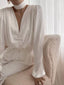 V-Neck Ruched Long Sleeve Blouse