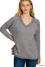 Zenana Soft Melange Hacci Exposed Seam Hi-low Tee