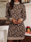 Leopard Print High Neck Shift Mini Sweater Dress