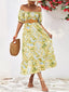 Smocked Printed Puff Sleeve Midi Dress