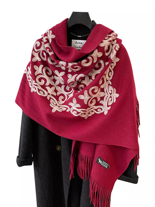 Embroidered Fringe Scarf