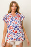 BiBi Leopard Notched Ruffled Cap Sleeve Blouse
