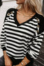 Striped Lace Detail V Neck Top