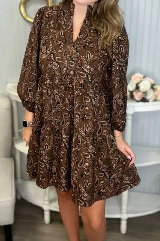 Paisley Print Notched Mini Dress