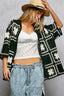 POL Button Down Openwork Floral Crochet Shirt with Granny Square Pattern