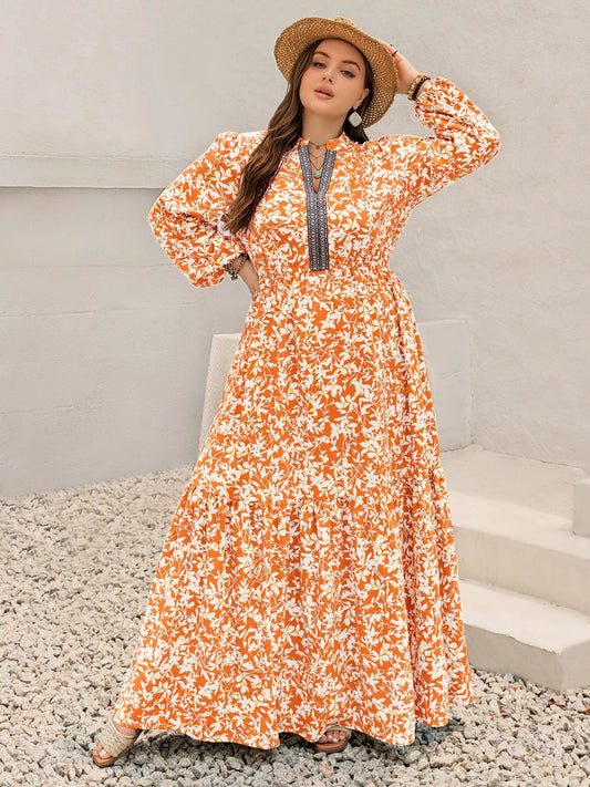 Plus Size Boho Floral Print Maxi Dress