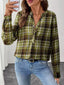 Plaid Half Button Long Sleeve Blouse