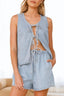 Tied Front V-Neck Vest and Shorts Denim Set