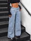 Bow-Embellished Wide Leg Jeans