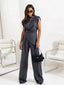 Slit Ruched Top and Wide Leg Pants Set