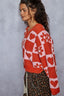 POL V-Neck Heart Pattern Checkered Sweater