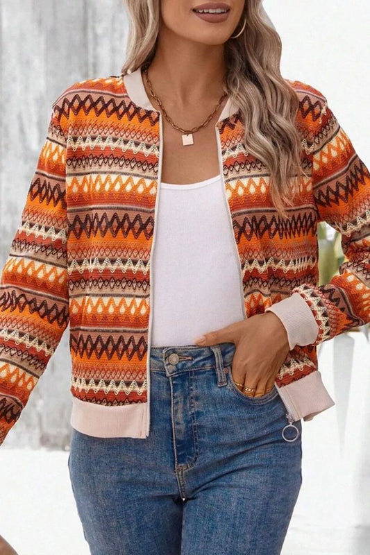 Striped Zip Up Long Sleeve Jacket