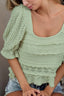 BiBi Square Neckline with Puff Sleeve Crochet Top