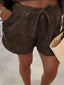Casual Corduroy Long Sleeve Top and Drawstring Shorts Set