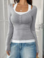 Contrast Long Sleeve Fake Two-Piece T-Shirt