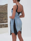 Contrast Adjustable Strap Denim Dress