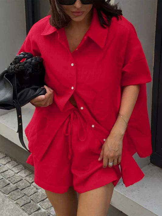Button Front Shirt and Shorts Set