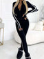 Full Size Stripe Zip-Front Long Sleeve Jumpsuit Plus Size