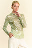 Davi & Dani Sequin Mock Neck Long Sleeve Mesh Top