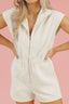 Textured Zip Front Romper with Pockets