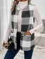 Plaid Sherpa Vest Coat with Pockets