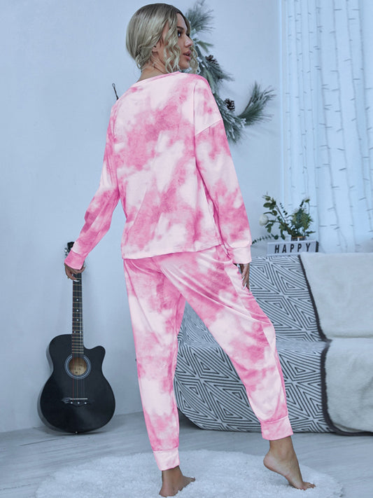 Tie-Dye Round Neck Top and Pants Lounge Set