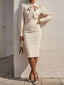 Bow Tie Neck Long Sleeve Bodycon Dress