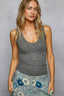 POL Lace Trim Tank with Front Button Closure