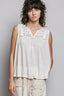 POL Lace Detail Floral Double Gauze Patch Sleeveless Top